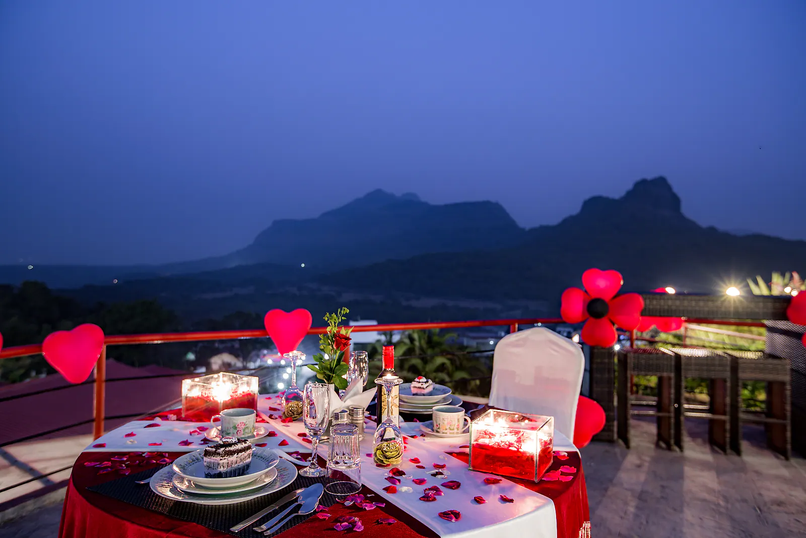 Candle light dinner setting at Cloud 9 Hills Resort with warm table lighting