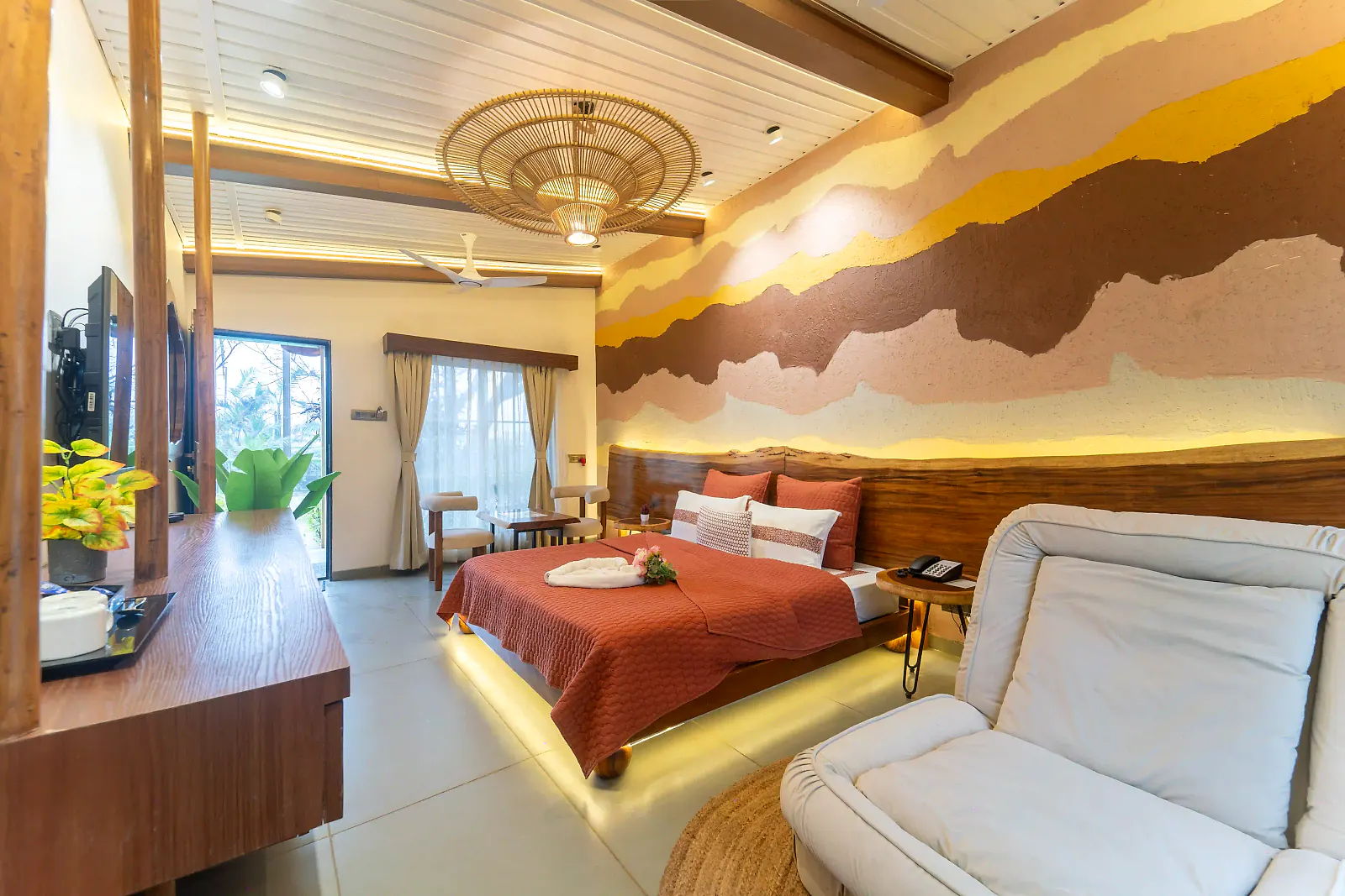 A suite at Cloud 9 with a hand-painted hills mural